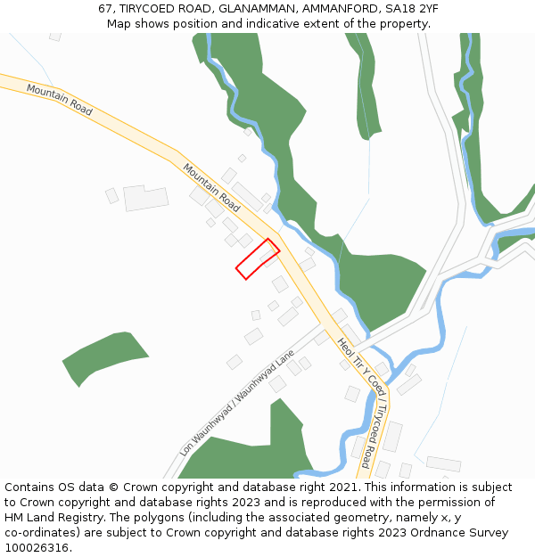67, TIRYCOED ROAD, GLANAMMAN, AMMANFORD, SA18 2YF: Location map and indicative extent of plot