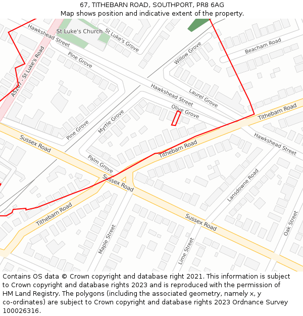 67, TITHEBARN ROAD, SOUTHPORT, PR8 6AG: Location map and indicative extent of plot