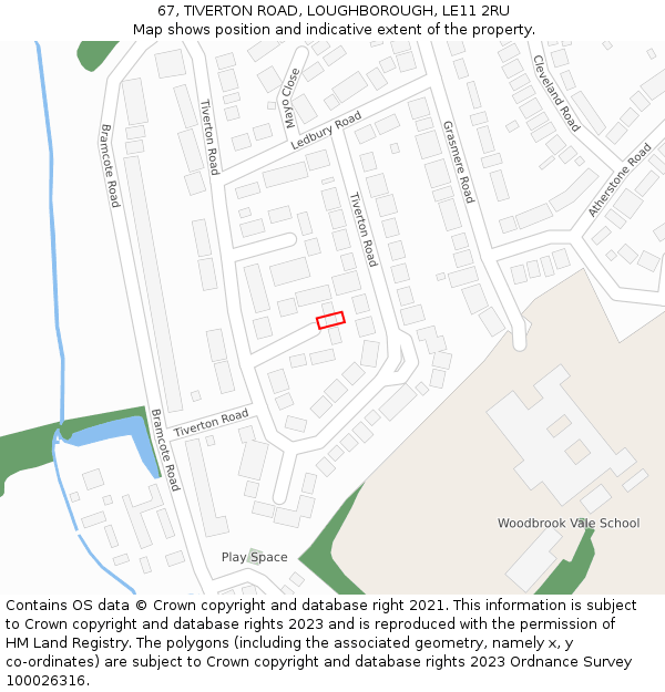 67, TIVERTON ROAD, LOUGHBOROUGH, LE11 2RU: Location map and indicative extent of plot