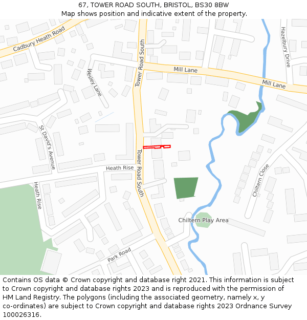 67, TOWER ROAD SOUTH, BRISTOL, BS30 8BW: Location map and indicative extent of plot