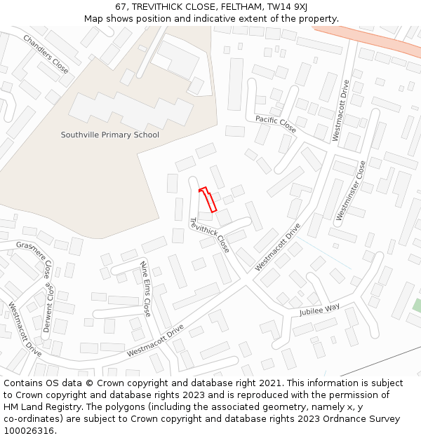 67, TREVITHICK CLOSE, FELTHAM, TW14 9XJ: Location map and indicative extent of plot