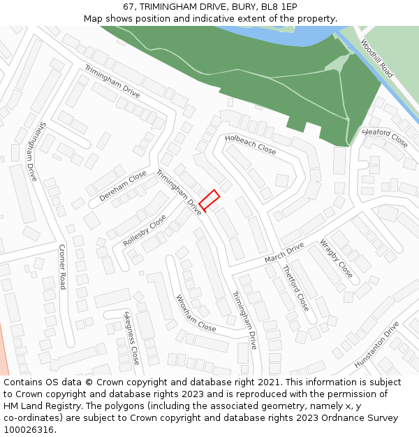 67, TRIMINGHAM DRIVE, BURY, BL8 1EP: Location map and indicative extent of plot