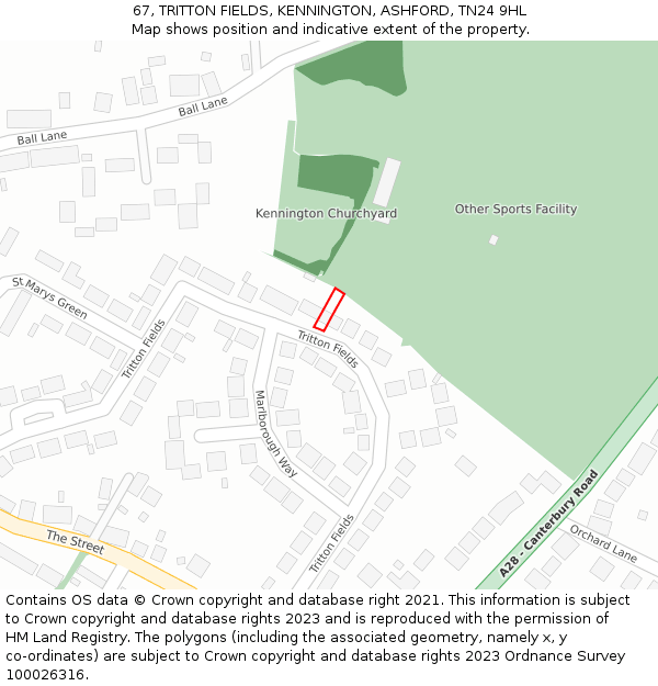 67, TRITTON FIELDS, KENNINGTON, ASHFORD, TN24 9HL: Location map and indicative extent of plot