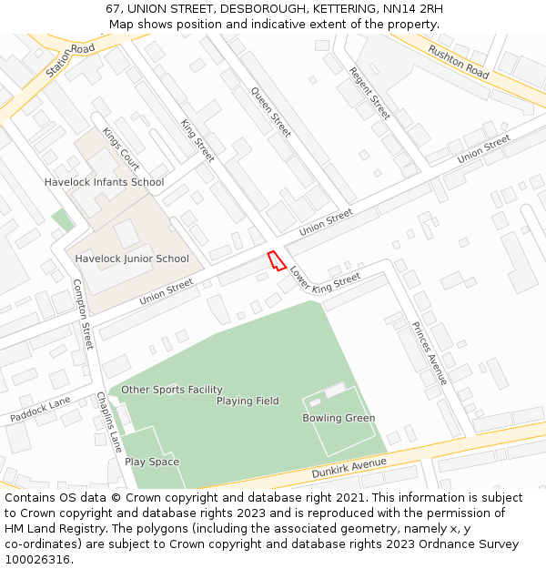 67, UNION STREET, DESBOROUGH, KETTERING, NN14 2RH: Location map and indicative extent of plot