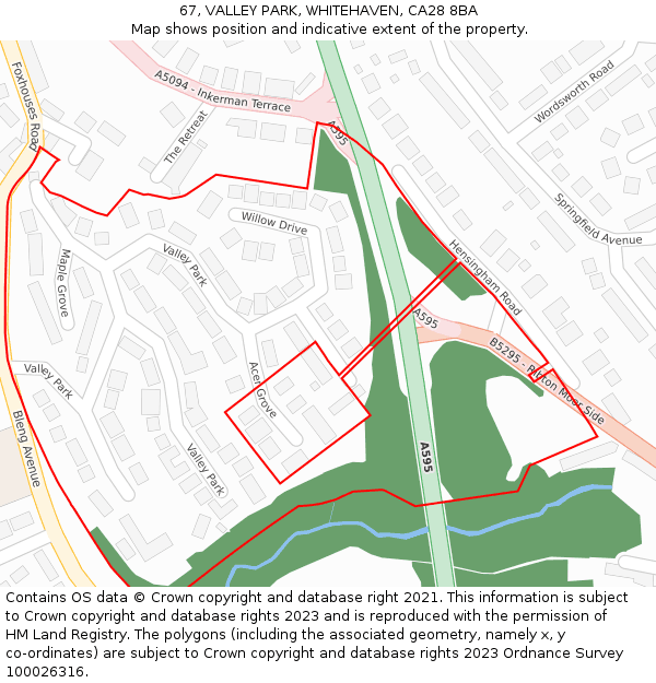 67, VALLEY PARK, WHITEHAVEN, CA28 8BA: Location map and indicative extent of plot