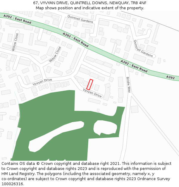 67, VYVYAN DRIVE, QUINTRELL DOWNS, NEWQUAY, TR8 4NF: Location map and indicative extent of plot
