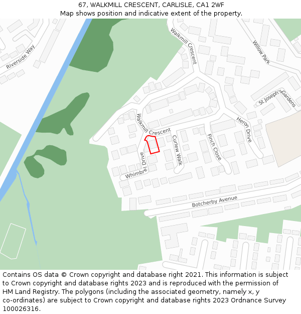 67, WALKMILL CRESCENT, CARLISLE, CA1 2WF: Location map and indicative extent of plot