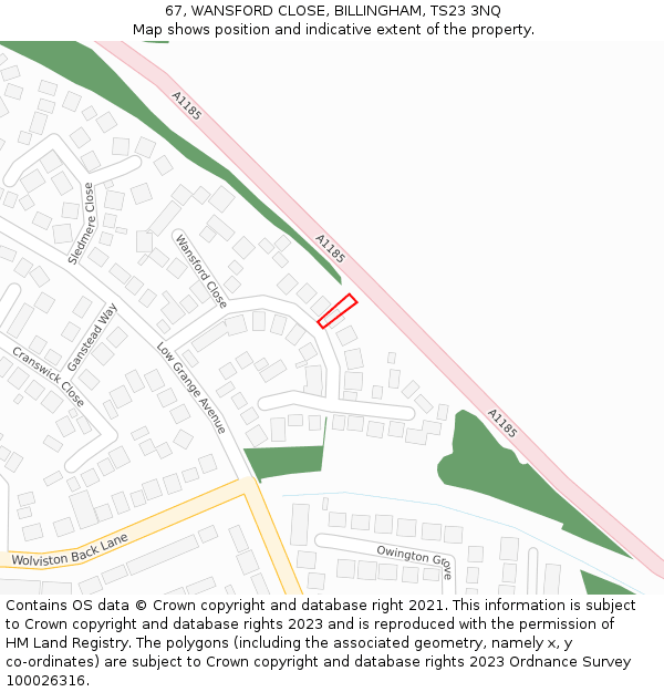 67, WANSFORD CLOSE, BILLINGHAM, TS23 3NQ: Location map and indicative extent of plot