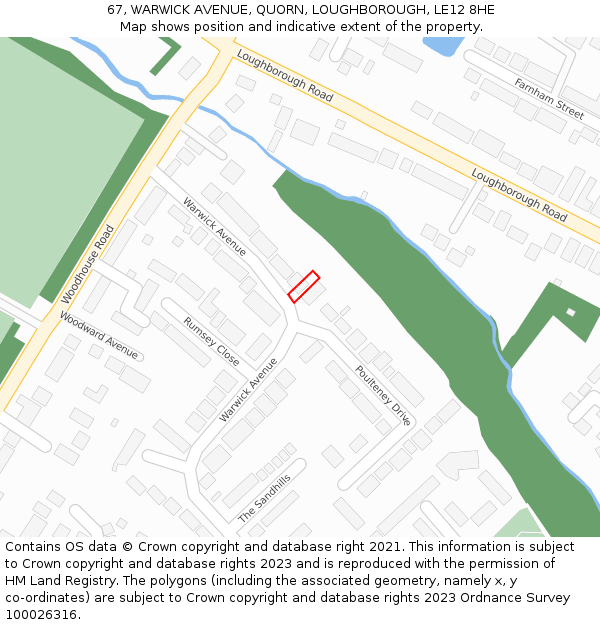 67, WARWICK AVENUE, QUORN, LOUGHBOROUGH, LE12 8HE: Location map and indicative extent of plot