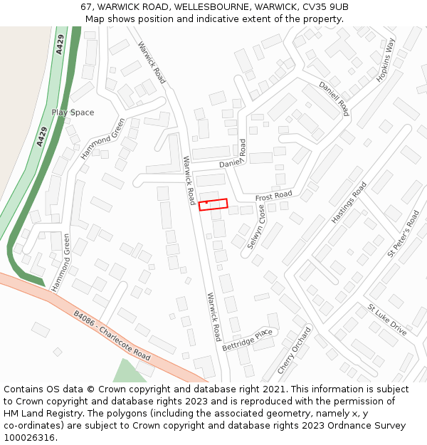 67, WARWICK ROAD, WELLESBOURNE, WARWICK, CV35 9UB: Location map and indicative extent of plot