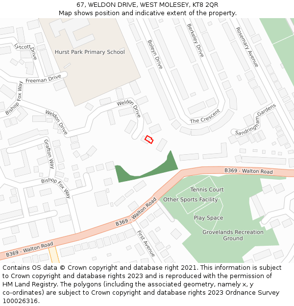 67, WELDON DRIVE, WEST MOLESEY, KT8 2QR: Location map and indicative extent of plot