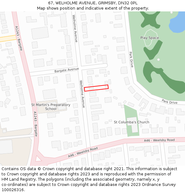 67, WELHOLME AVENUE, GRIMSBY, DN32 0PL: Location map and indicative extent of plot