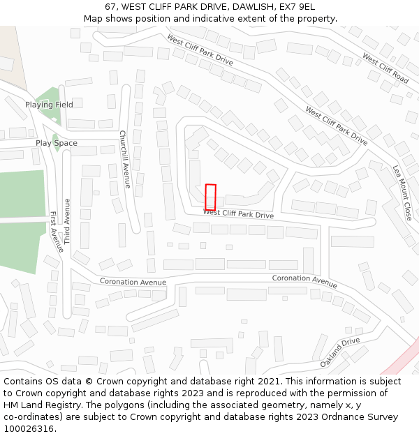 67, WEST CLIFF PARK DRIVE, DAWLISH, EX7 9EL: Location map and indicative extent of plot