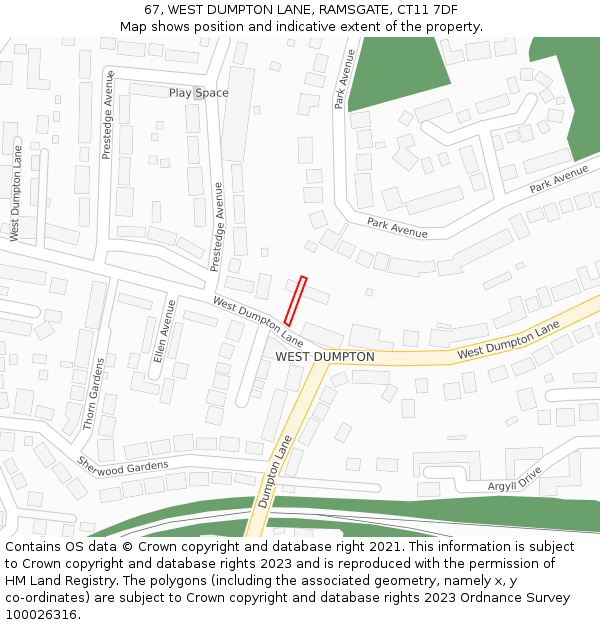 67, WEST DUMPTON LANE, RAMSGATE, CT11 7DF: Location map and indicative extent of plot