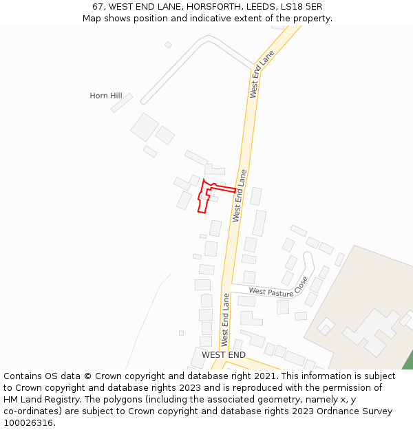 67, WEST END LANE, HORSFORTH, LEEDS, LS18 5ER: Location map and indicative extent of plot