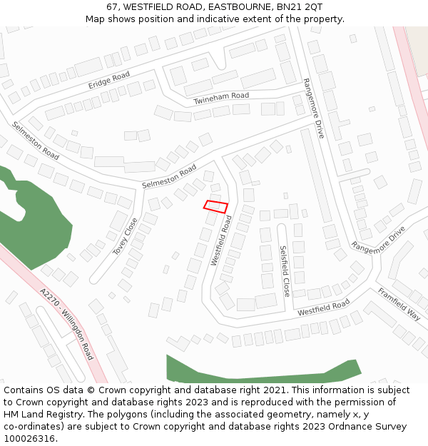 67, WESTFIELD ROAD, EASTBOURNE, BN21 2QT: Location map and indicative extent of plot