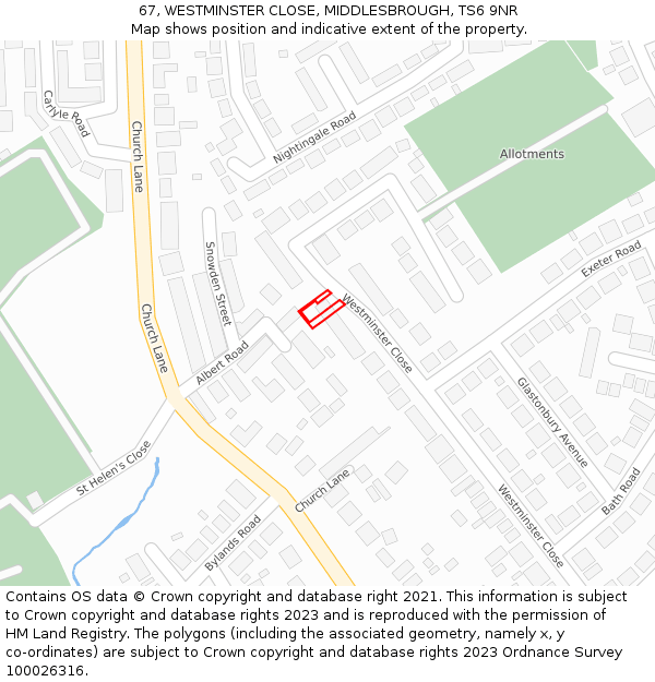 67, WESTMINSTER CLOSE, MIDDLESBROUGH, TS6 9NR: Location map and indicative extent of plot