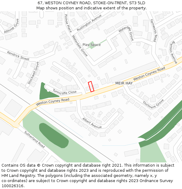 67, WESTON COYNEY ROAD, STOKE-ON-TRENT, ST3 5LD: Location map and indicative extent of plot