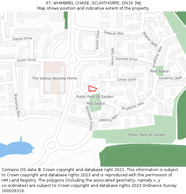 67, WHIMBREL CHASE, SCUNTHORPE, DN16 3WJ: Location map and indicative extent of plot