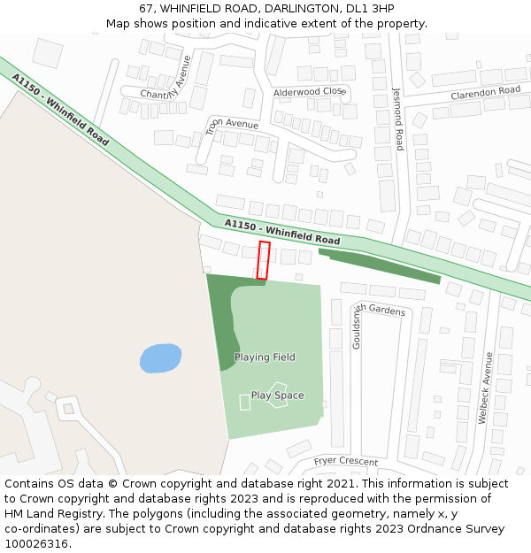 67, WHINFIELD ROAD, DARLINGTON, DL1 3HP: Location map and indicative extent of plot