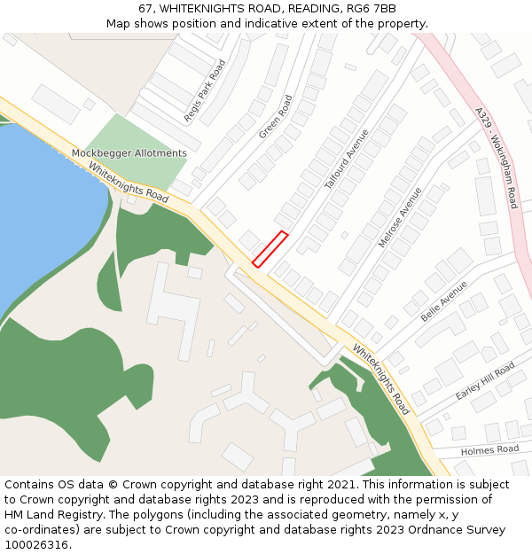 67, WHITEKNIGHTS ROAD, READING, RG6 7BB: Location map and indicative extent of plot