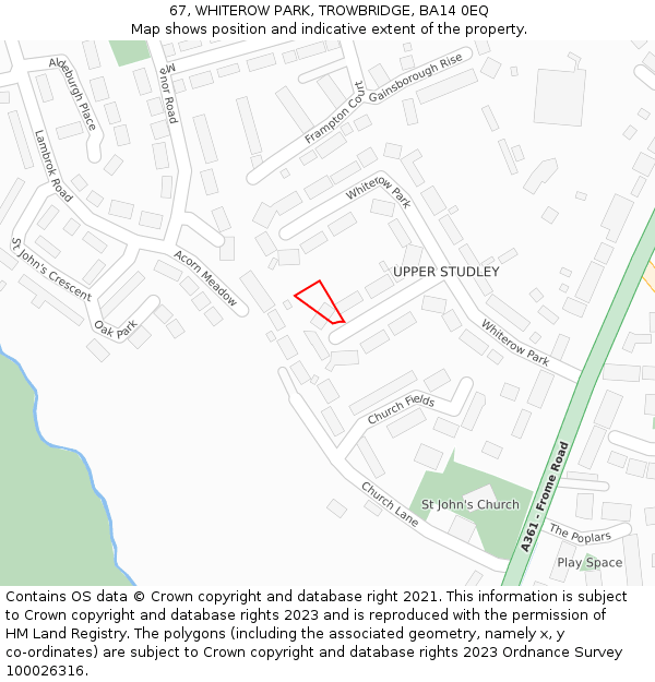 67, WHITEROW PARK, TROWBRIDGE, BA14 0EQ: Location map and indicative extent of plot