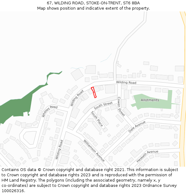 67, WILDING ROAD, STOKE-ON-TRENT, ST6 8BA: Location map and indicative extent of plot