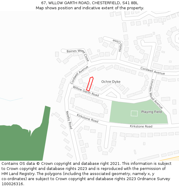 67, WILLOW GARTH ROAD, CHESTERFIELD, S41 8BL: Location map and indicative extent of plot