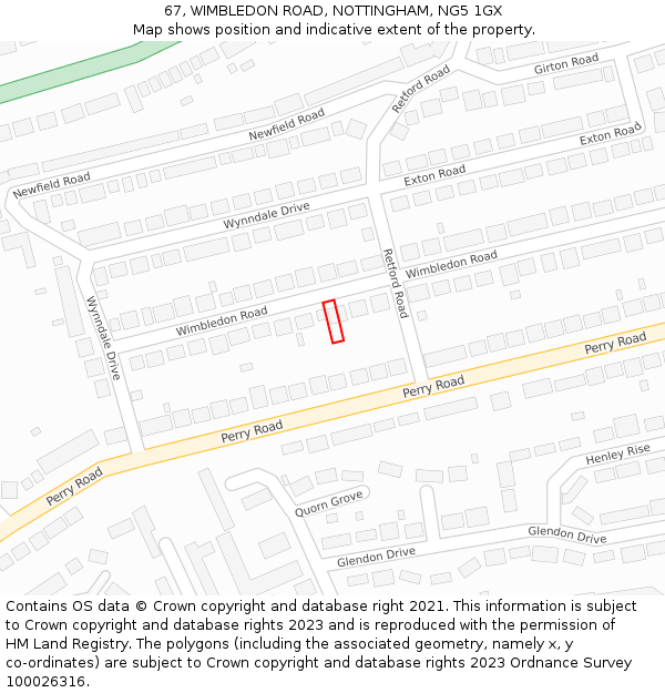 67, WIMBLEDON ROAD, NOTTINGHAM, NG5 1GX: Location map and indicative extent of plot