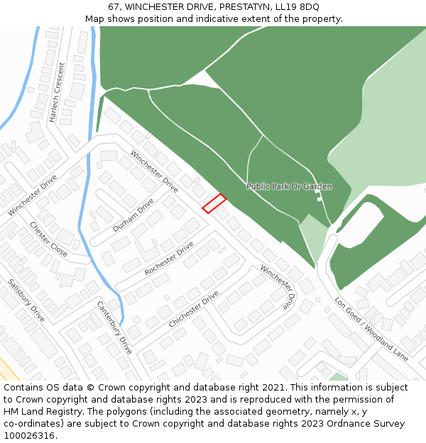 67, WINCHESTER DRIVE, PRESTATYN, LL19 8DQ: Location map and indicative extent of plot