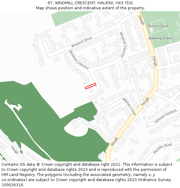 67, WINDMILL CRESCENT, HALIFAX, HX3 7DG: Location map and indicative extent of plot