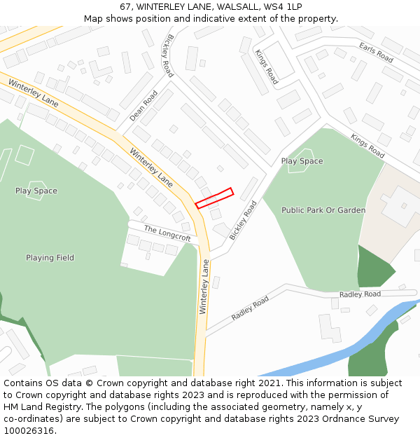 67, WINTERLEY LANE, WALSALL, WS4 1LP: Location map and indicative extent of plot