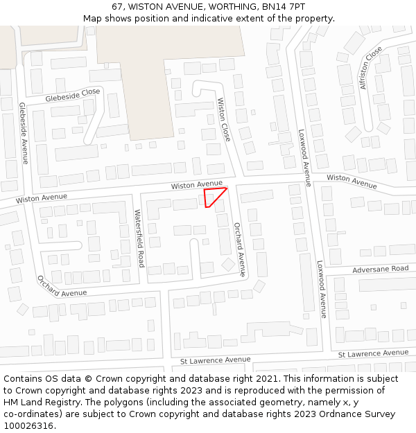 67, WISTON AVENUE, WORTHING, BN14 7PT: Location map and indicative extent of plot