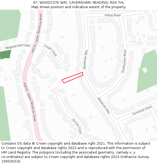 67, WOODCOTE WAY, CAVERSHAM, READING, RG4 7HL: Location map and indicative extent of plot