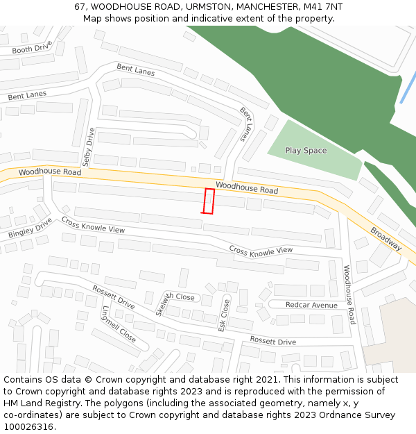 67, WOODHOUSE ROAD, URMSTON, MANCHESTER, M41 7NT: Location map and indicative extent of plot