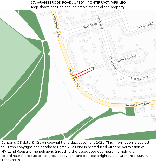 67, WRANGBROOK ROAD, UPTON, PONTEFRACT, WF9 1EQ: Location map and indicative extent of plot