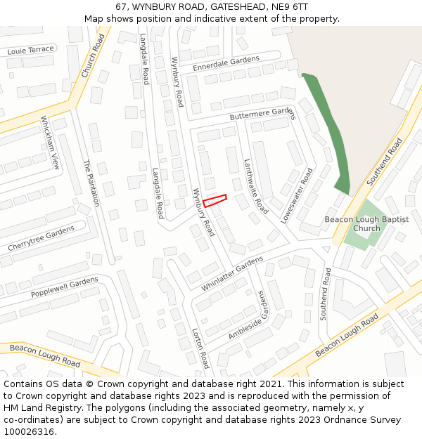 67, WYNBURY ROAD, GATESHEAD, NE9 6TT: Location map and indicative extent of plot