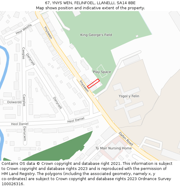 67, YNYS WEN, FELINFOEL, LLANELLI, SA14 8BE: Location map and indicative extent of plot