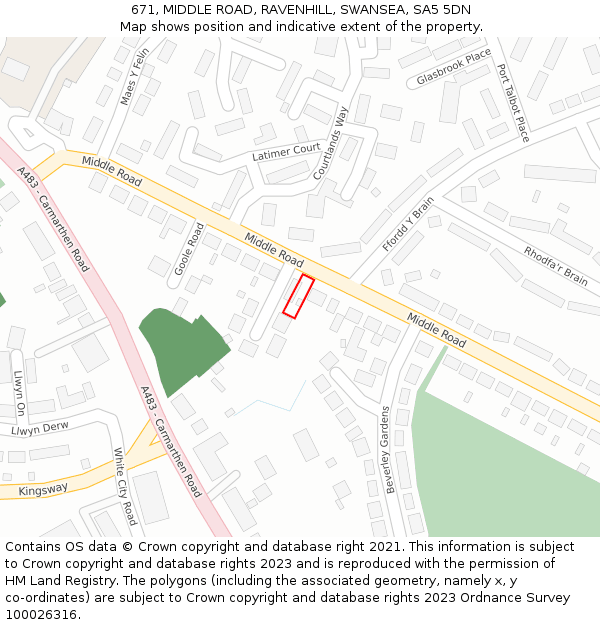 671, MIDDLE ROAD, RAVENHILL, SWANSEA, SA5 5DN: Location map and indicative extent of plot