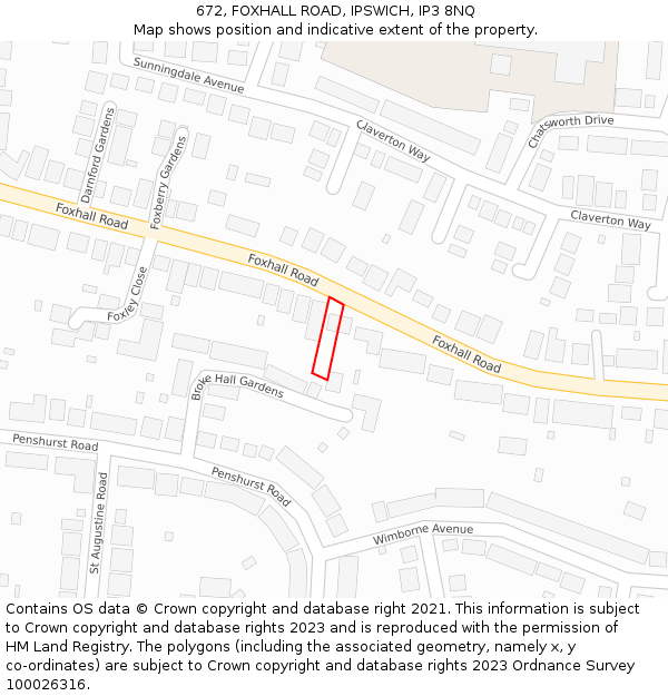 672, FOXHALL ROAD, IPSWICH, IP3 8NQ: Location map and indicative extent of plot