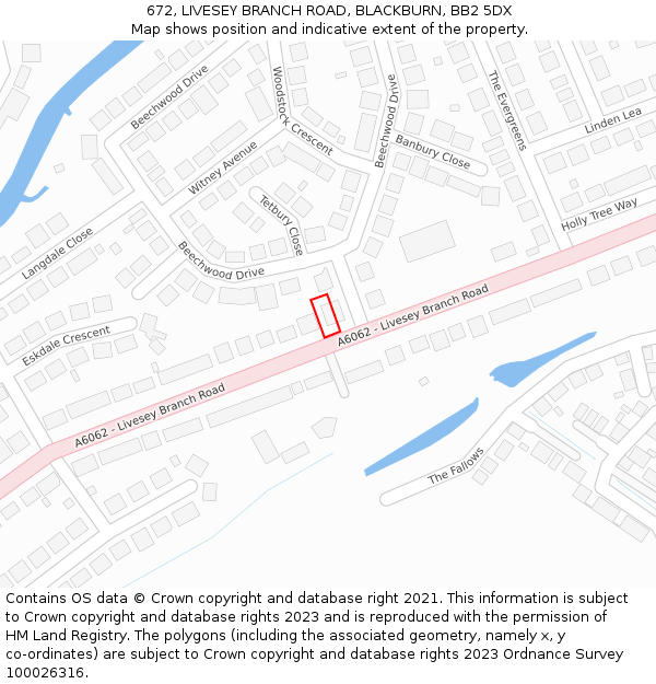 672, LIVESEY BRANCH ROAD, BLACKBURN, BB2 5DX: Location map and indicative extent of plot