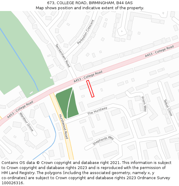 673, COLLEGE ROAD, BIRMINGHAM, B44 0AS: Location map and indicative extent of plot