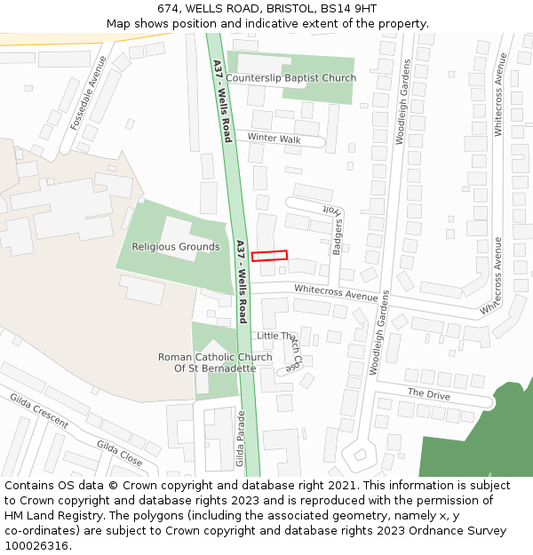 674, WELLS ROAD, BRISTOL, BS14 9HT: Location map and indicative extent of plot