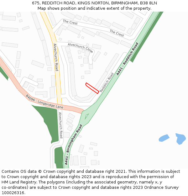 675, REDDITCH ROAD, KINGS NORTON, BIRMINGHAM, B38 8LN: Location map and indicative extent of plot