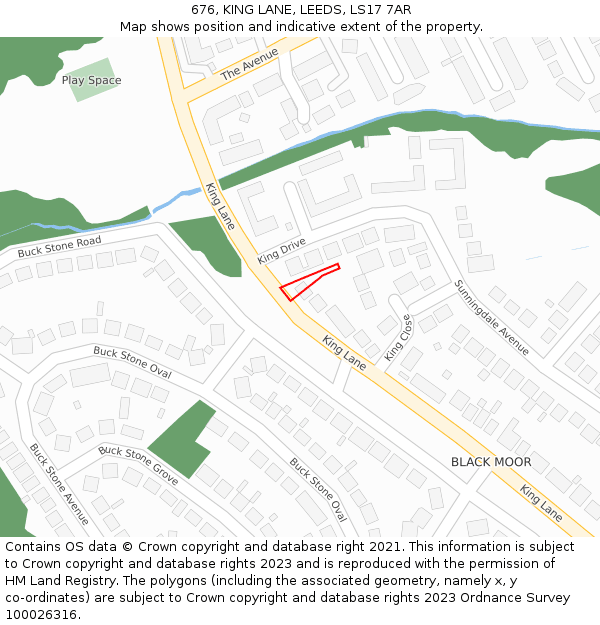 676, KING LANE, LEEDS, LS17 7AR: Location map and indicative extent of plot