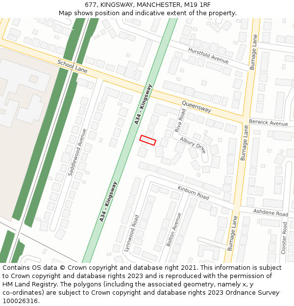 677, KINGSWAY, MANCHESTER, M19 1RF: Location map and indicative extent of plot