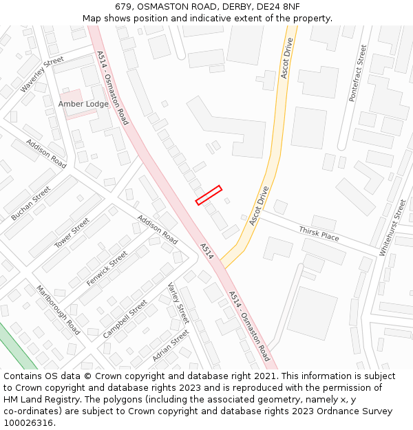 679, OSMASTON ROAD, DERBY, DE24 8NF: Location map and indicative extent of plot