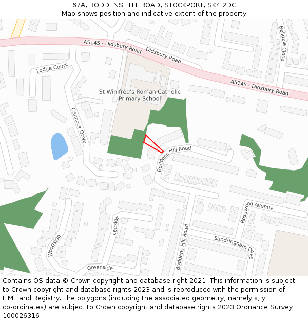67A, BODDENS HILL ROAD, STOCKPORT, SK4 2DG: Location map and indicative extent of plot