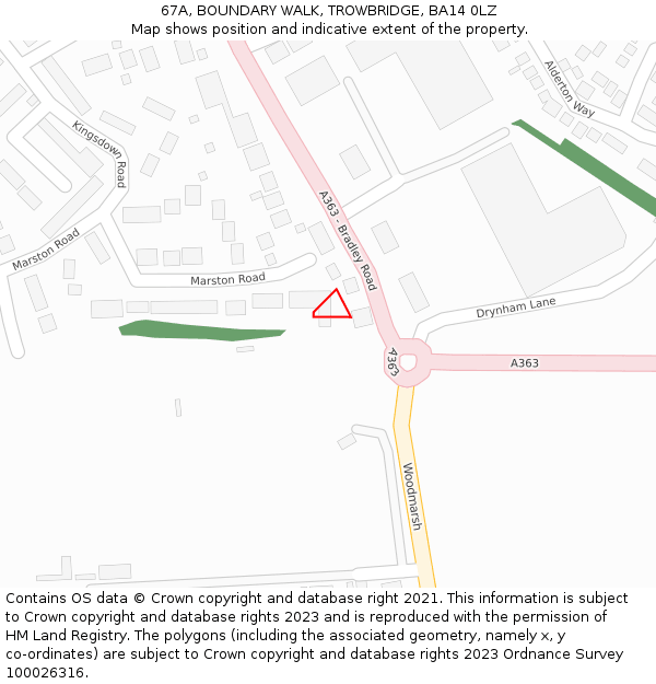 67A, BOUNDARY WALK, TROWBRIDGE, BA14 0LZ: Location map and indicative extent of plot