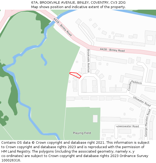 67A, BROOKVALE AVENUE, BINLEY, COVENTRY, CV3 2DG: Location map and indicative extent of plot